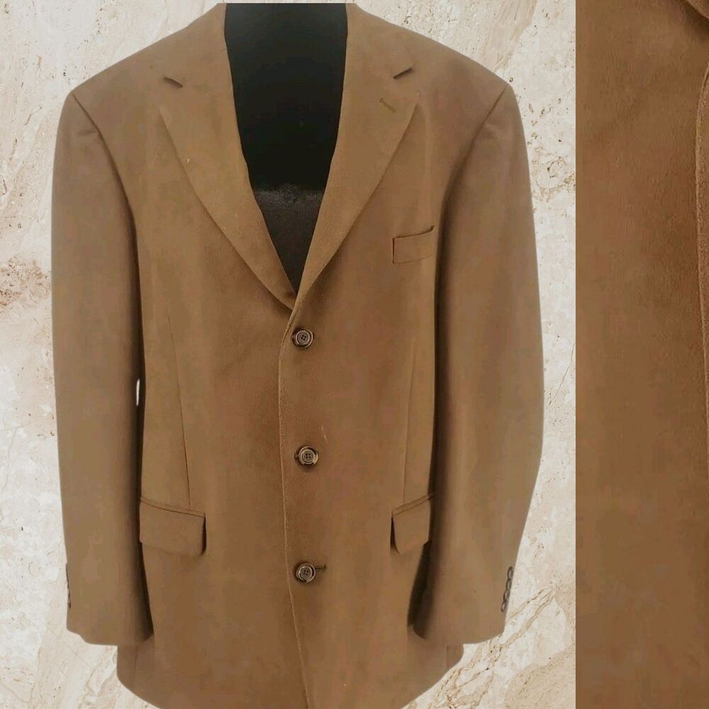 Andrew Fezza Sz 48L | Tan‎ Faux Suede Blazer Sport Coat Jacket Refined Academia